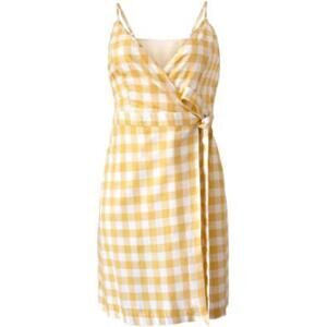 BCBG Yellow and White Gingham Wrap Mini Dress